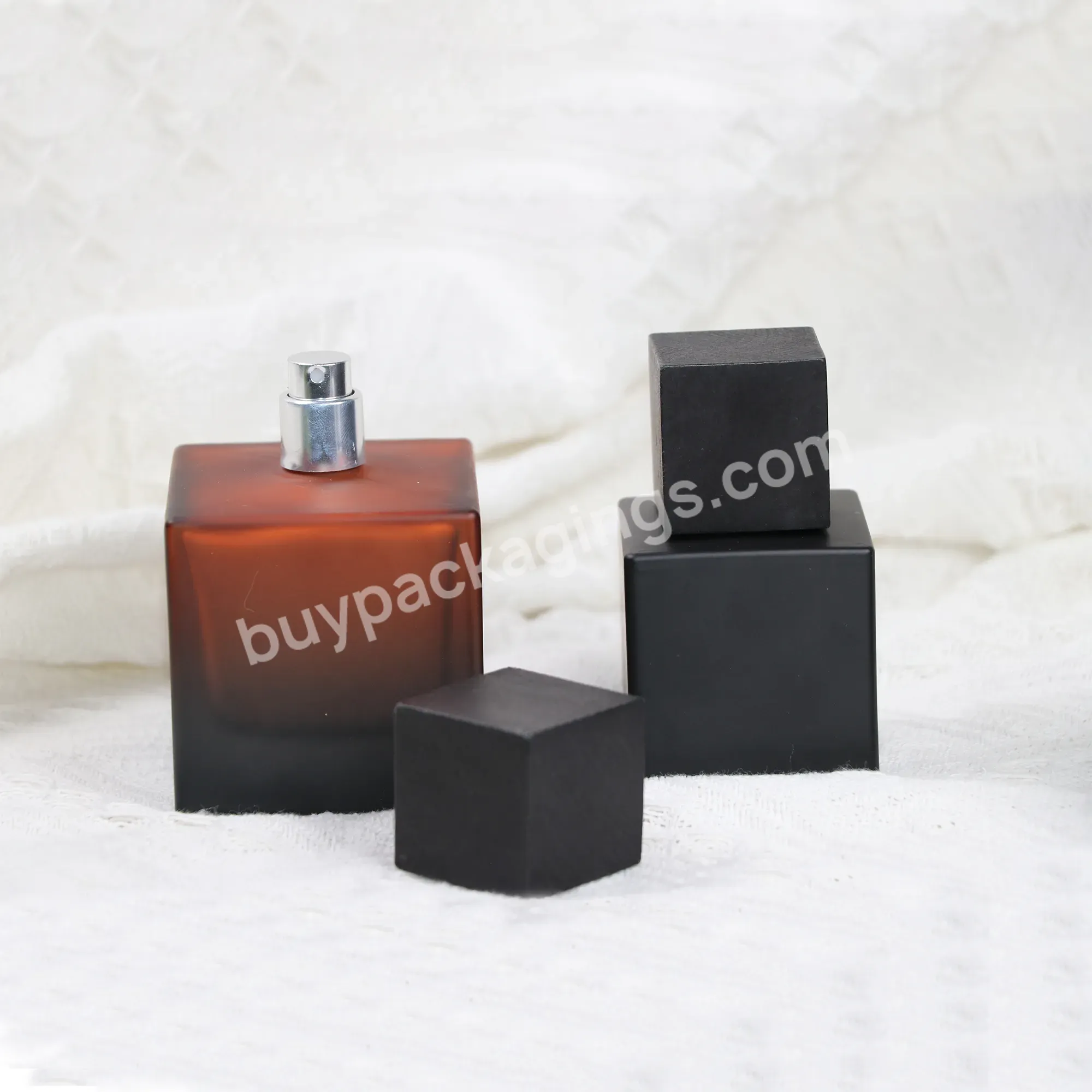 Stocks 50ml Square Luxury Square Perfume Empty 100ml Glass Bottle With Square Bamboo Lid