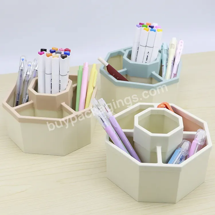 Storage Barrel Dust Proof Transparent Grid Plastic Box Pen Holder Large Capacity Cosmetic Barrel Brush Holder Organizer