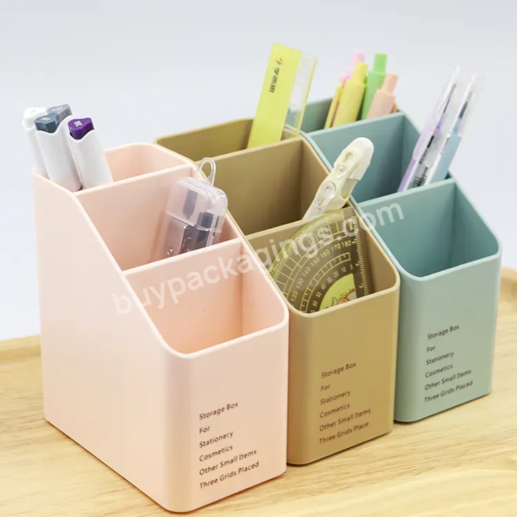 Storage Pen Container Plastic Desk Organizer 3 Grids Apencil Cup Pen Cup Desktop Organizer Pen Pencil Holder Cup