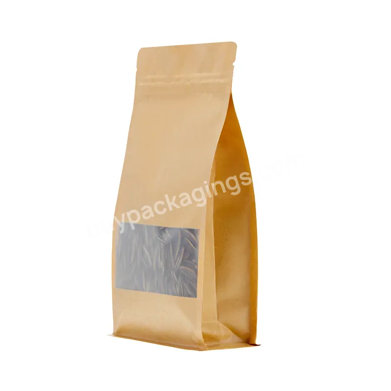 Strong Sealing Zipper Pouch Kraft Resealable Coffee Tea Bags Window Flat Bottom Brown Paper Bags