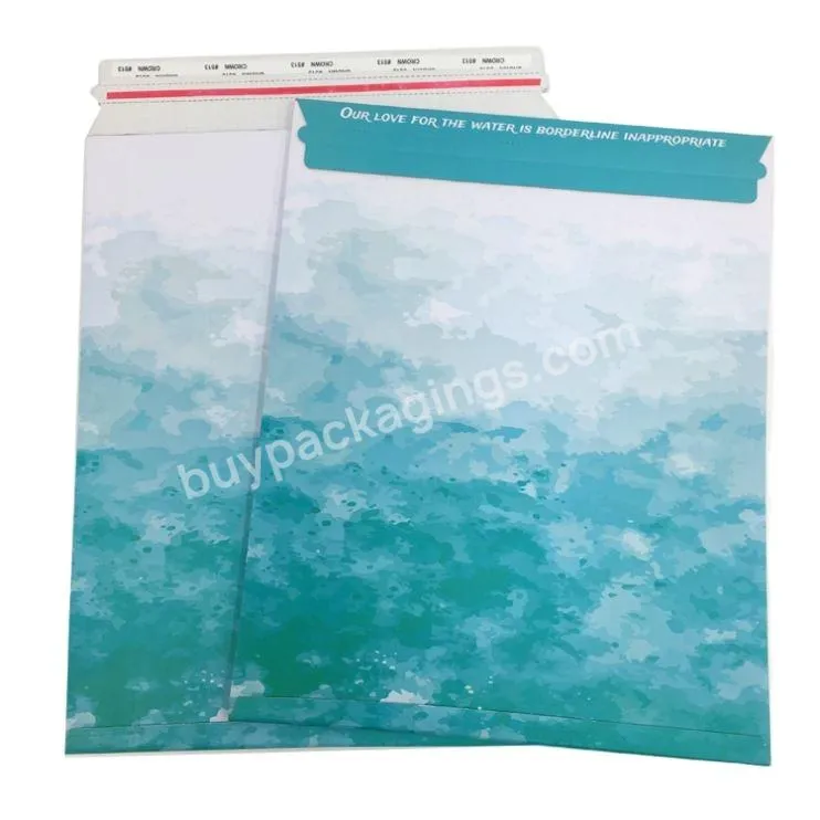 strong self adhesive logo printed recyclable rigid cardboard art prints packaging no bend mailer for shipping