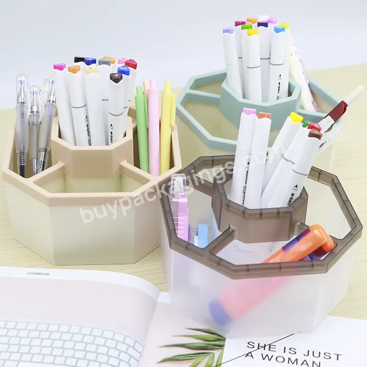 Student Large Capacity Rotating Pencil Holder Office Supplies Desktop Stationery Organizer 5 Grid Nail Art Pen Holder