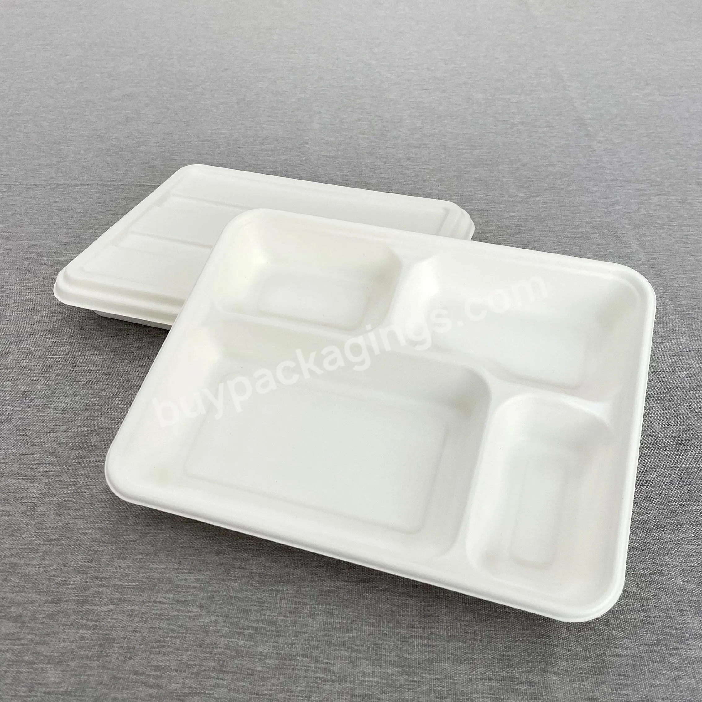 Sugarcane Square Fiber Plate Paper Fast Food Take Away Container Disposable Packaging Box With Lids