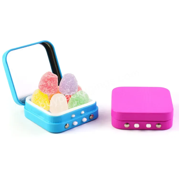 Super Sour Soft Sweets Candy Square Round Gift Tin Containers With Press And Slide Childproof Lid