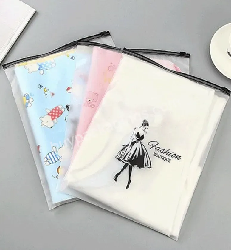 Support Custom Clear Frosted Matte Print Pe Reusable Self Sealing Poly Frosted Zipper Bag For Clothing