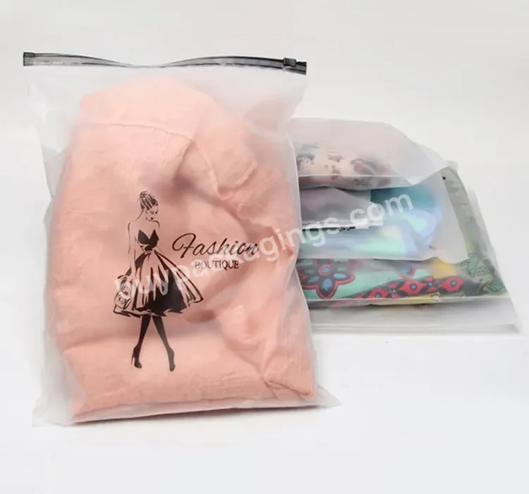 Support Custom Clear Frosted Matte Print Pe Reusable Self Sealing Poly Frosted Zipper Bag For Clothing