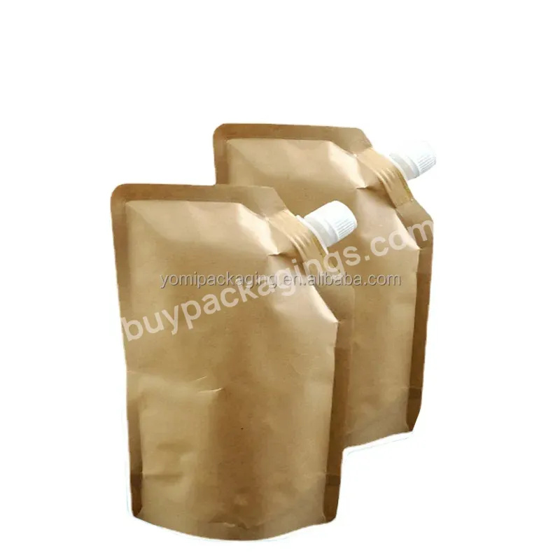 Sustainable Eco Compostable Spout Kraft Paper Pbat Biodegradable Doypack Food Beverage Packaging Drink Pouches Bags For Liquid