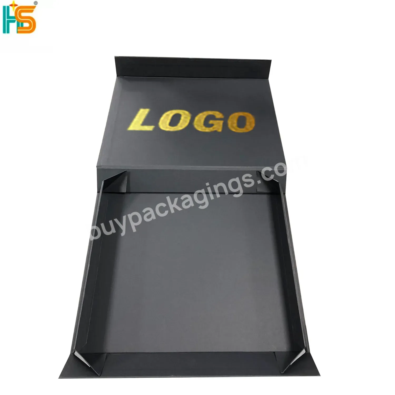 T-shirt Packaging Boxes Luxury Gold Foil Stamping Custom Logo Printed Black Flat Folding Magnetic Closure Gift Box
