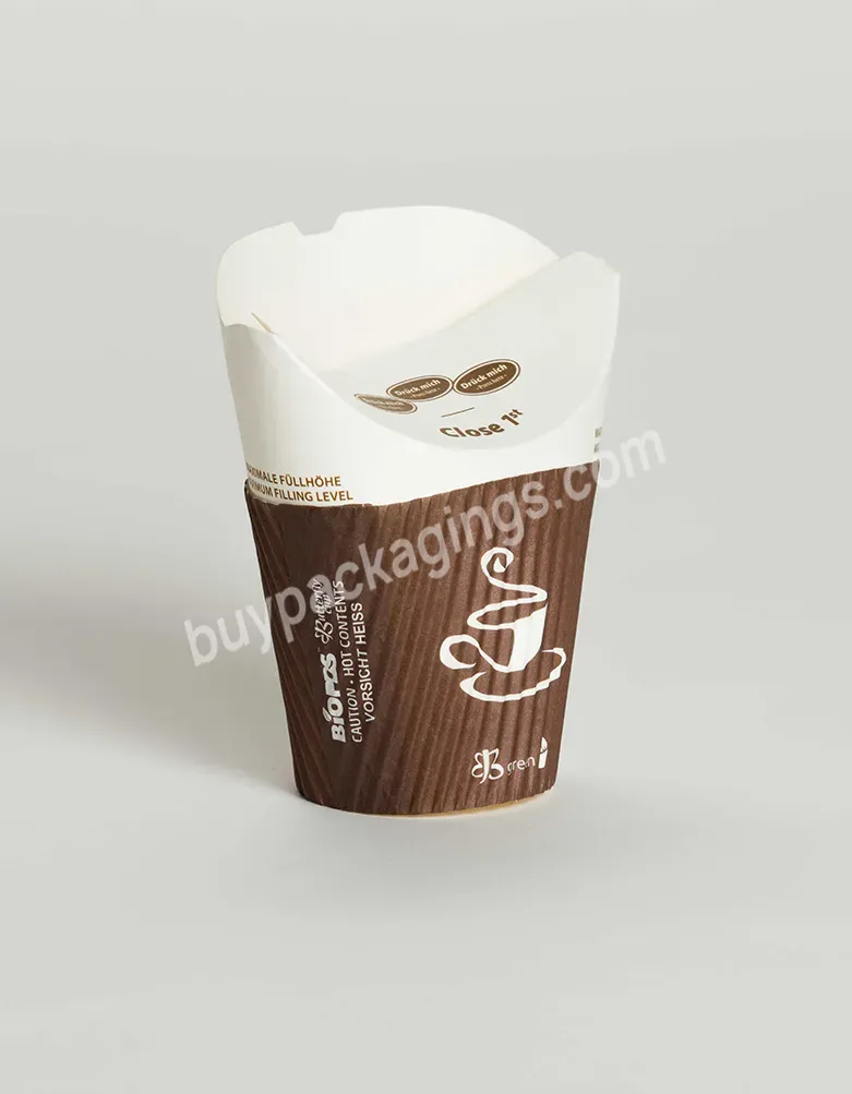 Take Away Tea Coffee Pla Coated Compostable Biodegradable Butterfly Paper Cup With Integrated Folding Lid For Cold Hot Drinks