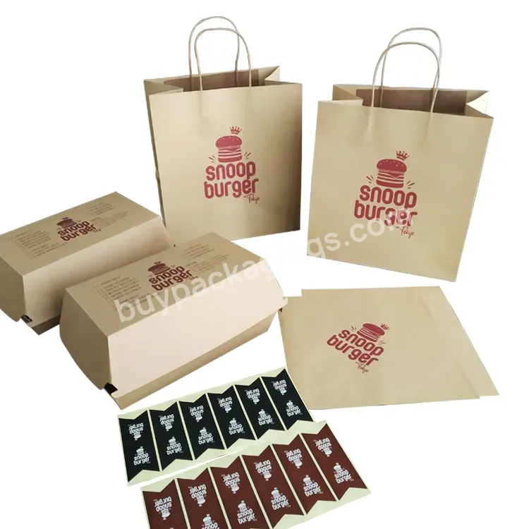 Takeaway Plain Kraft Cardboard Paper Burger Pizza Paper Box And Plastic Cups French Fries Togo Food Packaging