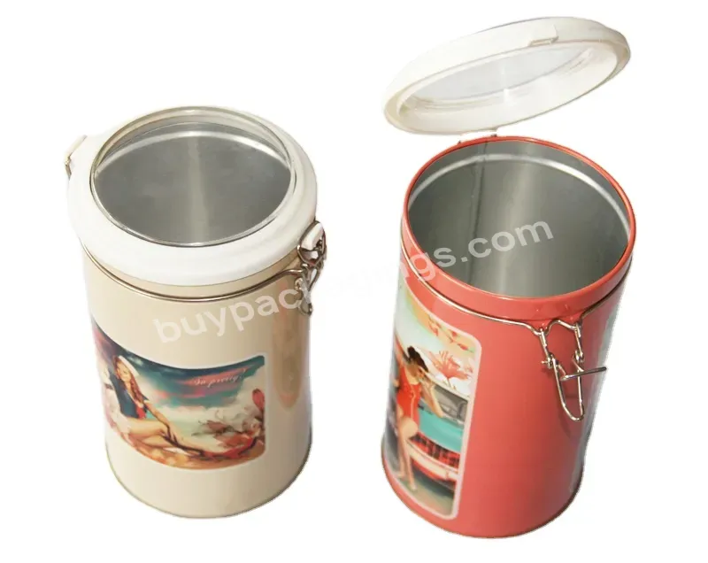 Tall Round Airtight Tin Can With Plastic Lid