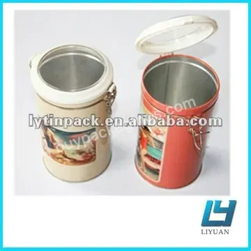 Tall Round Airtight Tin Can With Plastic Lid