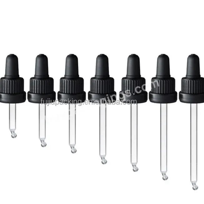 Tamper Evident Plastic Dropper Cap 18 Mm Matte Black Dropper With Glass Pipette For Essential Oil Bottles