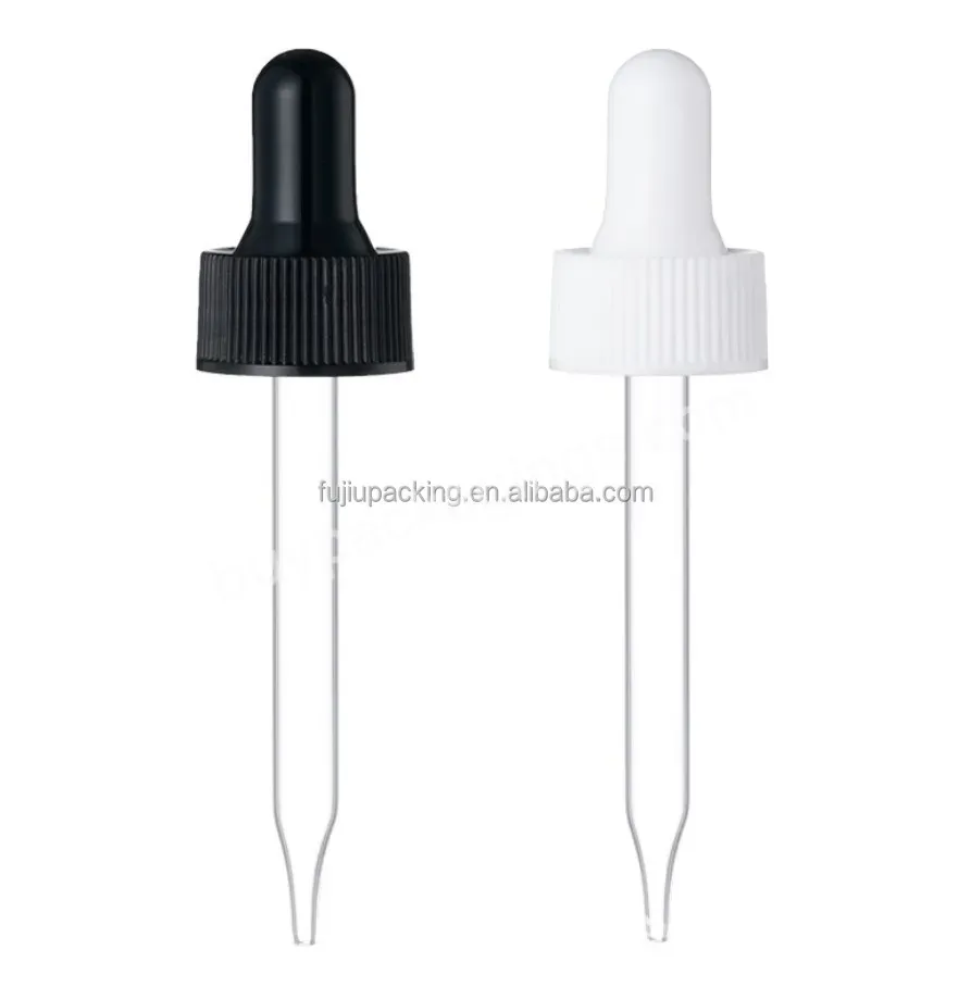 Tamper Evident Plastic Dropper Cap 18 Mm Matte Black Dropper With Glass Pipette For Essential Oil Bottles