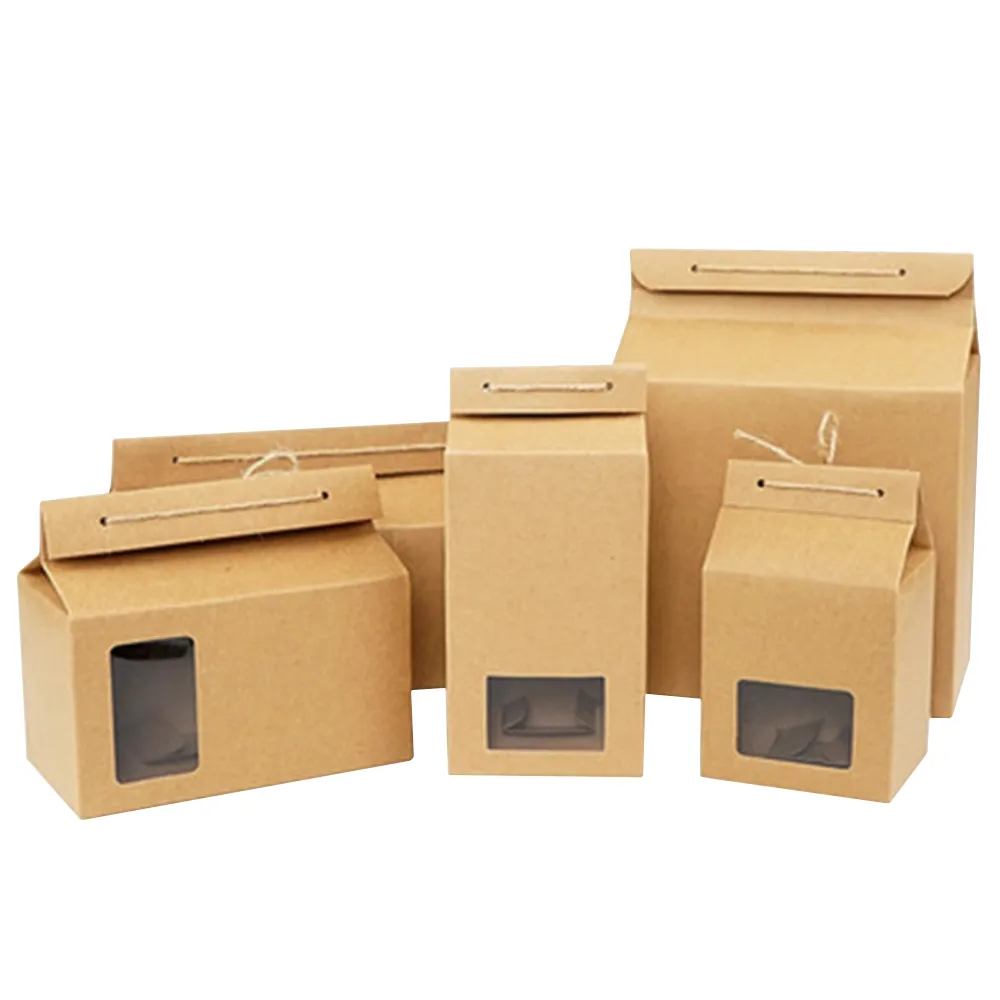 Tea Packaging Gift Box Universal Folding Empty Paper Box Kraft Paper with Window Simple Food & Beverage Packaging with Hemp Rope
