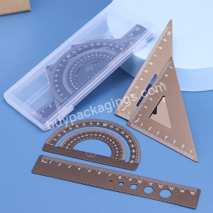 Teacher Students Square Triangle Ruler Set Math Geometry Instrument Set 4pcs Ruler Plastic Box School Geometry Math Ruler Set