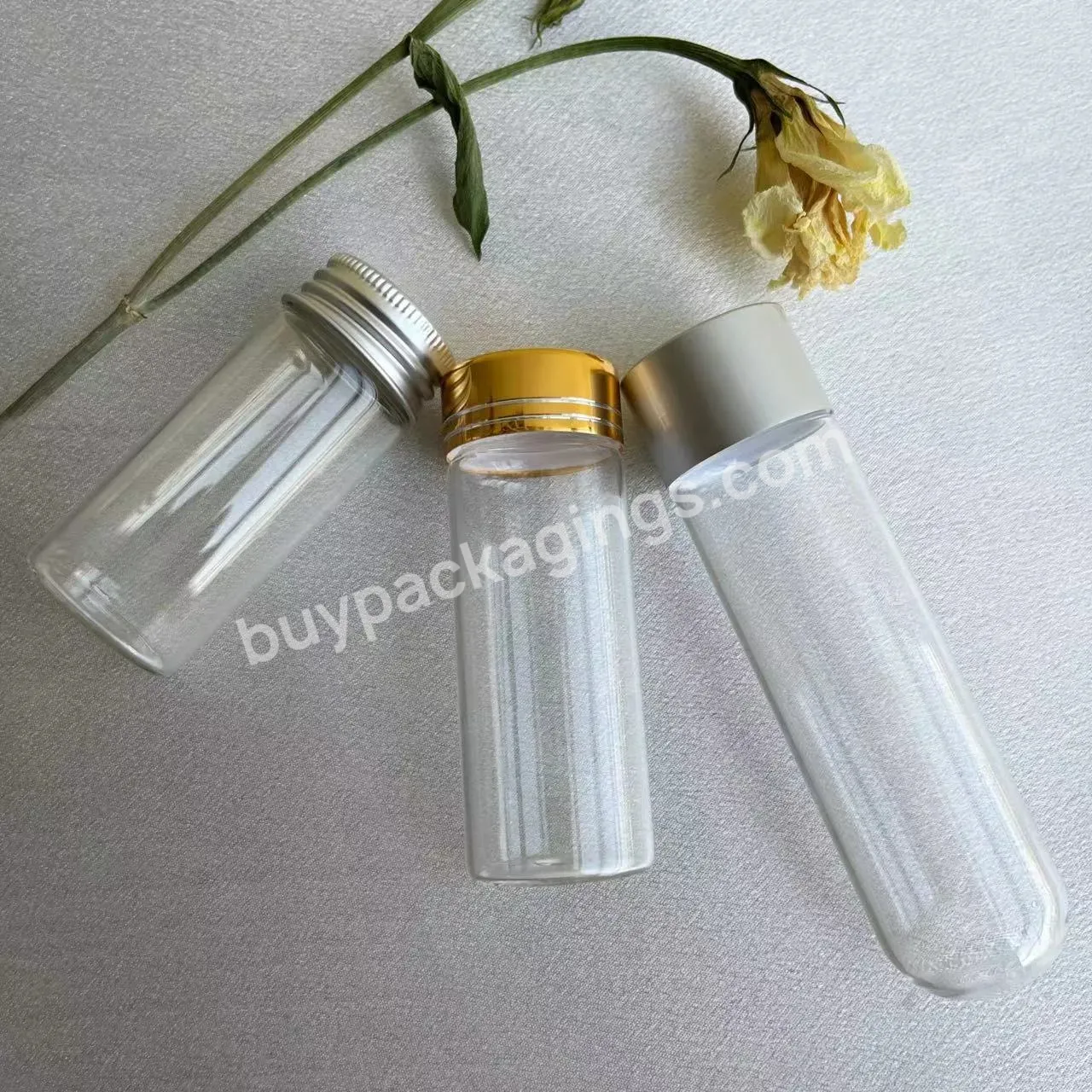 Test Tube Round Flat Bottom Medical Clear Glass With Aluminum Screw Lid And Stopper 20ml 30ml 50ml 80ml 100ml Cosmetic Packing