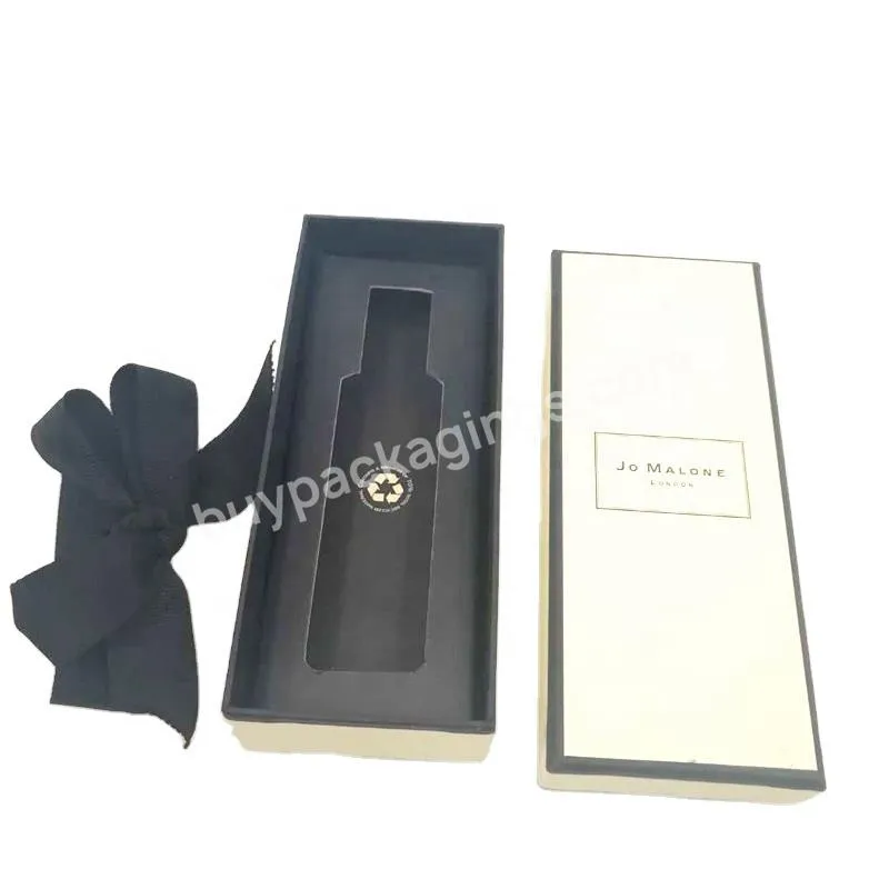 Texture Beige Paper Perfume Box with Grosgrain Ribbon  Stamping Logo