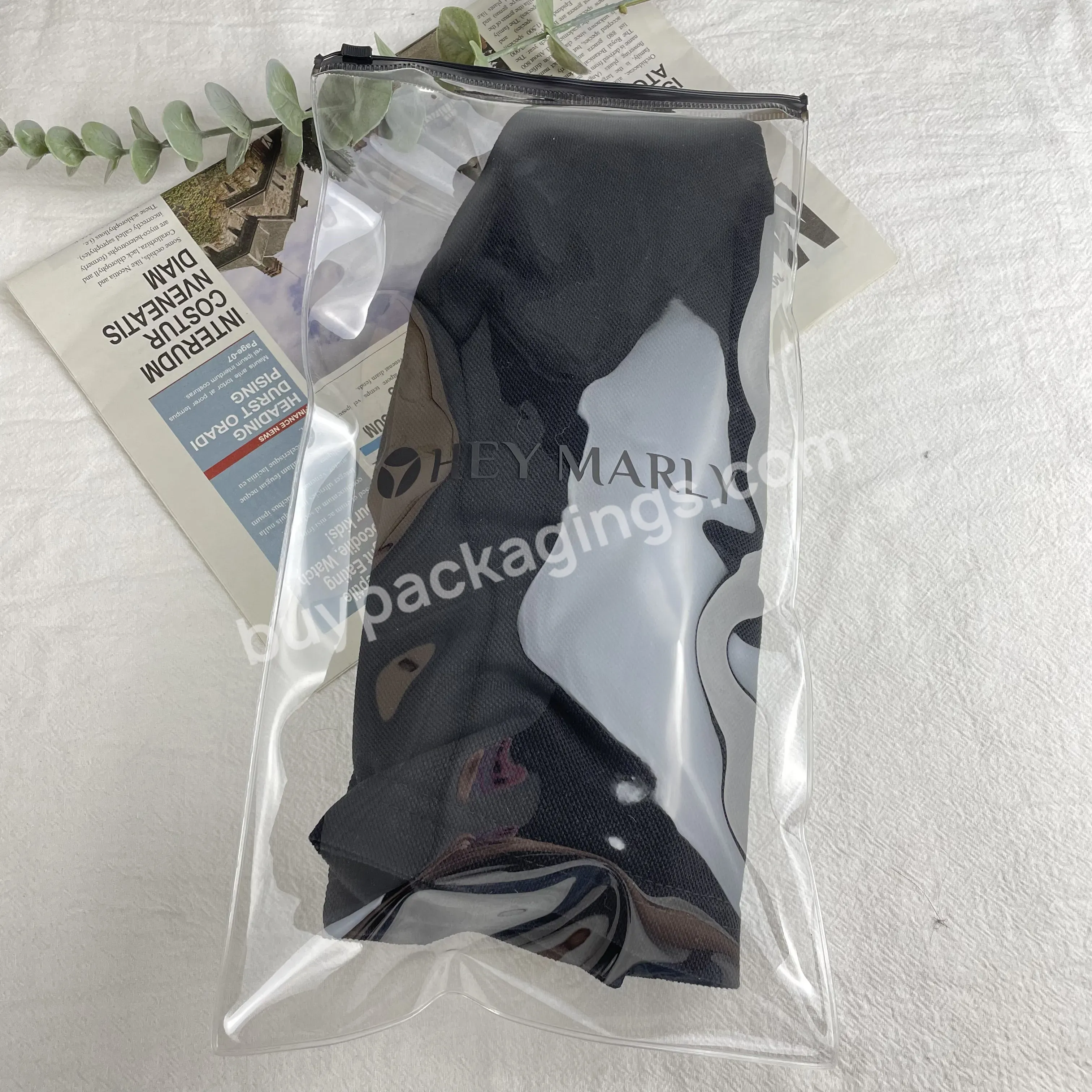 Textured Black Zip Lock Translucent Pvc Frosted Zipper Bag Custom Size Logo Print Long Plastic Zipper Bags For Hair Ties