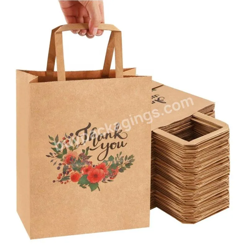 Thank You Kraft Paper Gift Bags Bulk for Business  with Handles  Heart Wreath Goody Retail Brown Paper Small bags