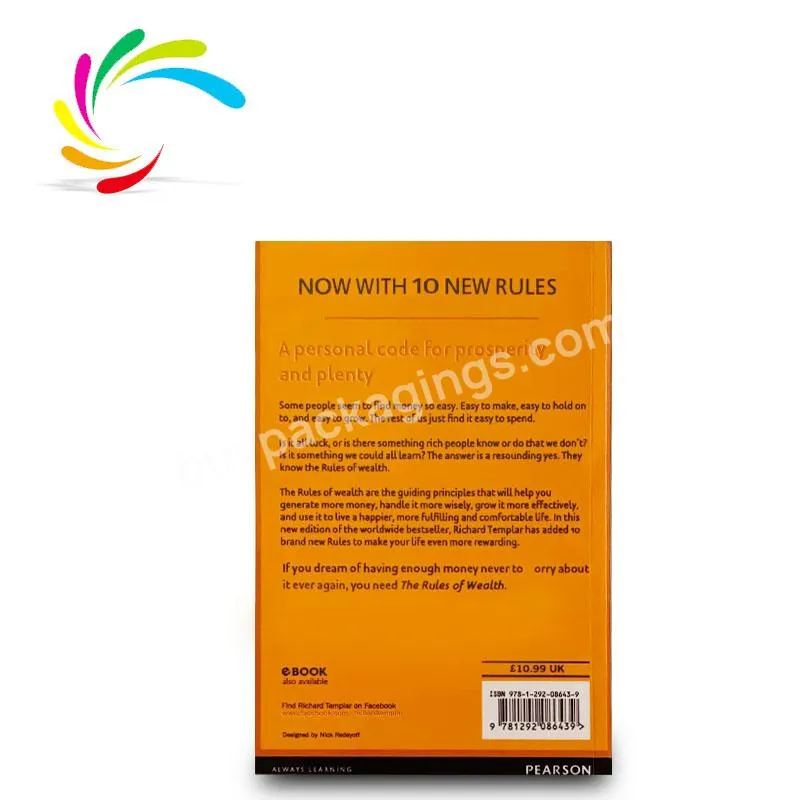 The International bestseller Book THE RULES OF WEALTH factory direct sale cheap custom perfect binding soft cover book printing