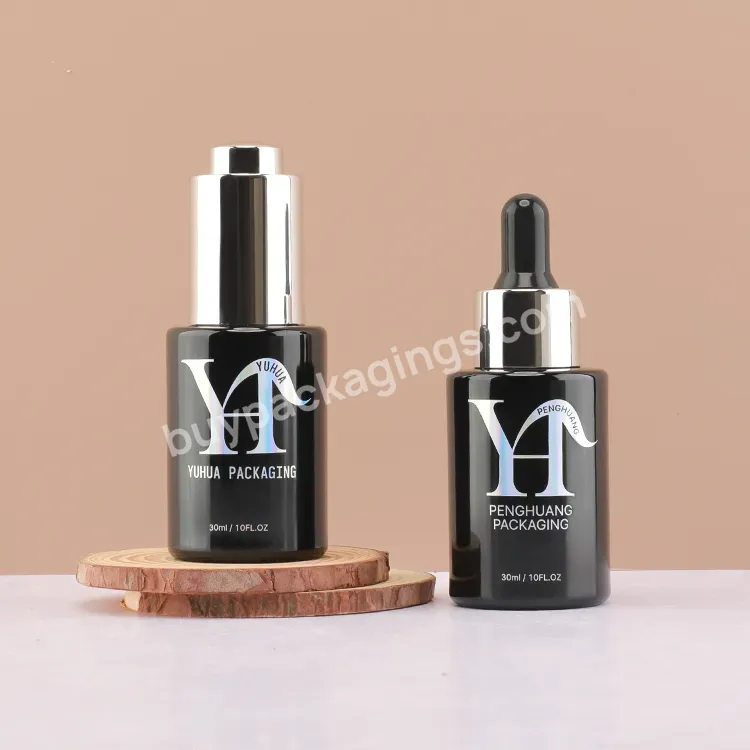 Thick Bottom Laser Color Black Essential Oil Bottle Skin Care Perfume Oil Dropper Bottle For Cosmetic Packaging