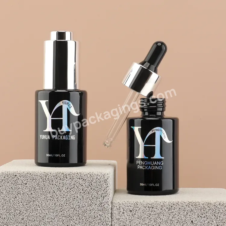 Thick Bottom Laser Color Black Essential Oil Bottle Skin Care Perfume Oil Dropper Bottle For Cosmetic Packaging