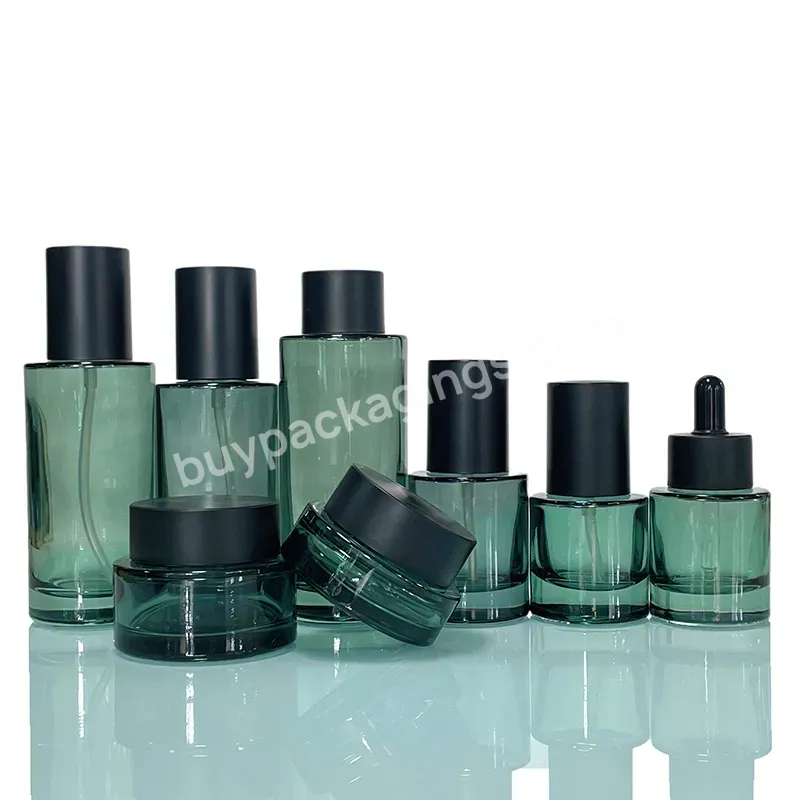 Thick Bottom Skincare Packaging Glass Jar Green Clear Toner Essence Serum Lotion Cosmetic Glass Bottle With Pump Spray