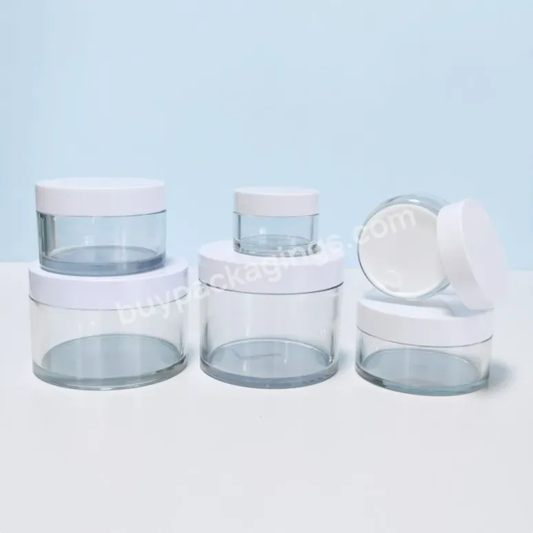 Thick Wall Round Transparent Plastic Container Jars With White Flat Top Lids Leak-proof Jar