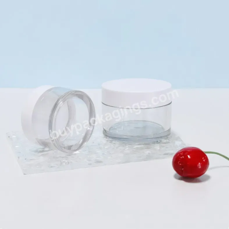 Thick Wall Round Transparent Plastic Container Jars With White Flat Top Lids Leak-proof Jar