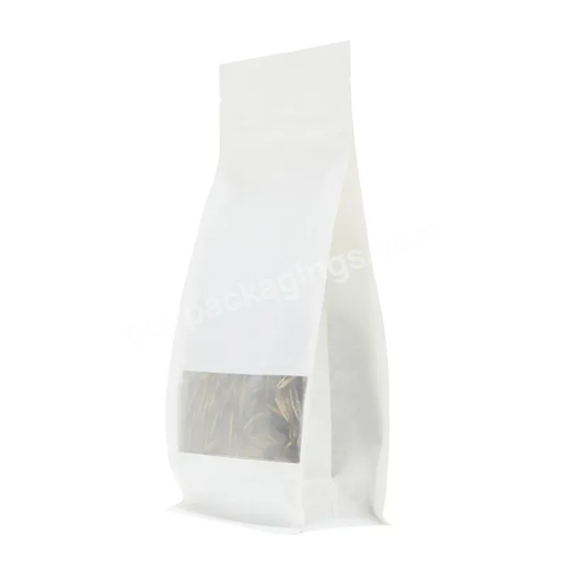 Thick White Food Paper Bag Nuts Chip Package Zipper Flat Bottom Customized Paper Bag