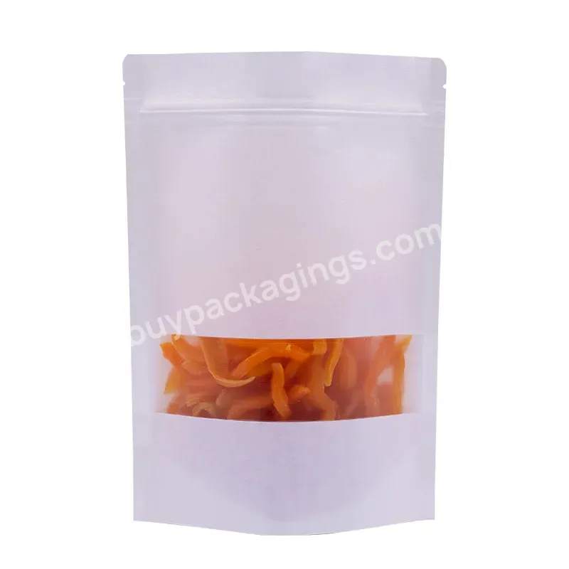 Thickened 320 Microns Custom Sealed Vertical Zipper Resealable Bag Food Package White Frosted Windowed Kraft Paper Bag