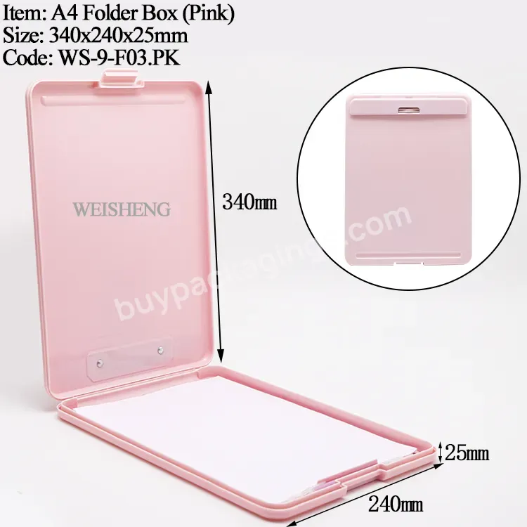 Thickness Office Pink Hanging Clip Board Folder A4 Pp Storage Foldable Organizer Boxes Plastic Clipboard With Storage