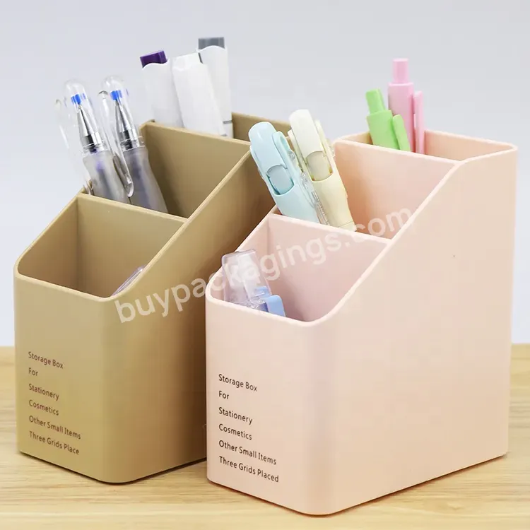 Three Grid Trapezoidal Storage Marker And Brush Metal Pen Plastic Pencil Holder Pen Cup Holder Makeup Desk Organizer - Buy Makeup Desk Organizer,Plastic Pencil Holder,Pen Cup Holder.