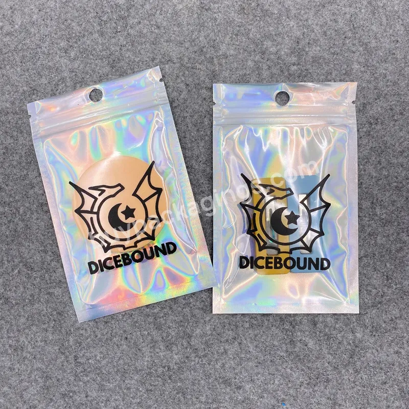 Three Side Sealed Aluminum Foil Ziplock Bag Hologram Laser Pouch With Clear Front For Jewelry