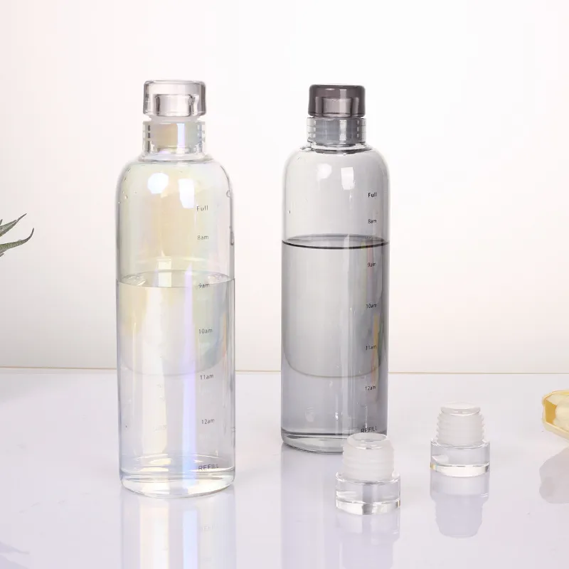 Time Scale Plastic Bottle Beverage Clear Glass Empty Bottle Juice Water Bottle With Sealing Glass Lid 500ml