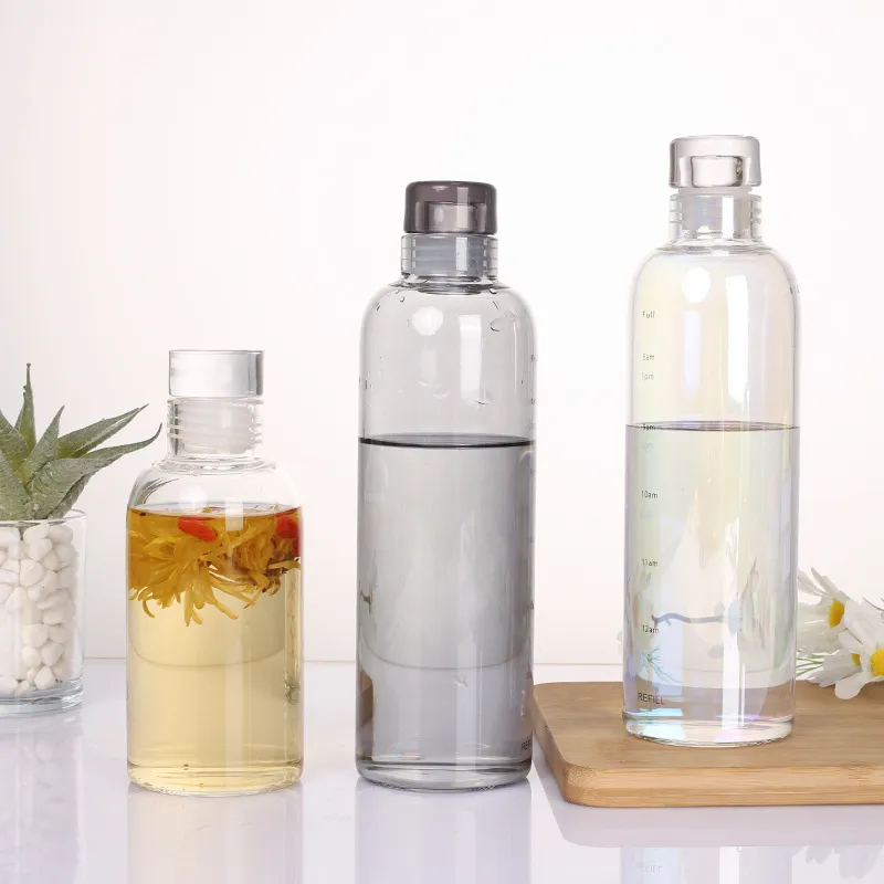 Time Scale Plastic Bottle Beverage Clear Glass Empty Bottle Juice Water Bottle With Sealing Glass Lid 500ml