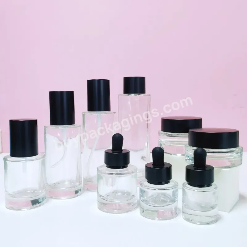 Toner Bottle Whole Set Frosted Clear Flat Shoulder Glass Lotion Pump Cosmetic Bottles And Glass Cream Jars