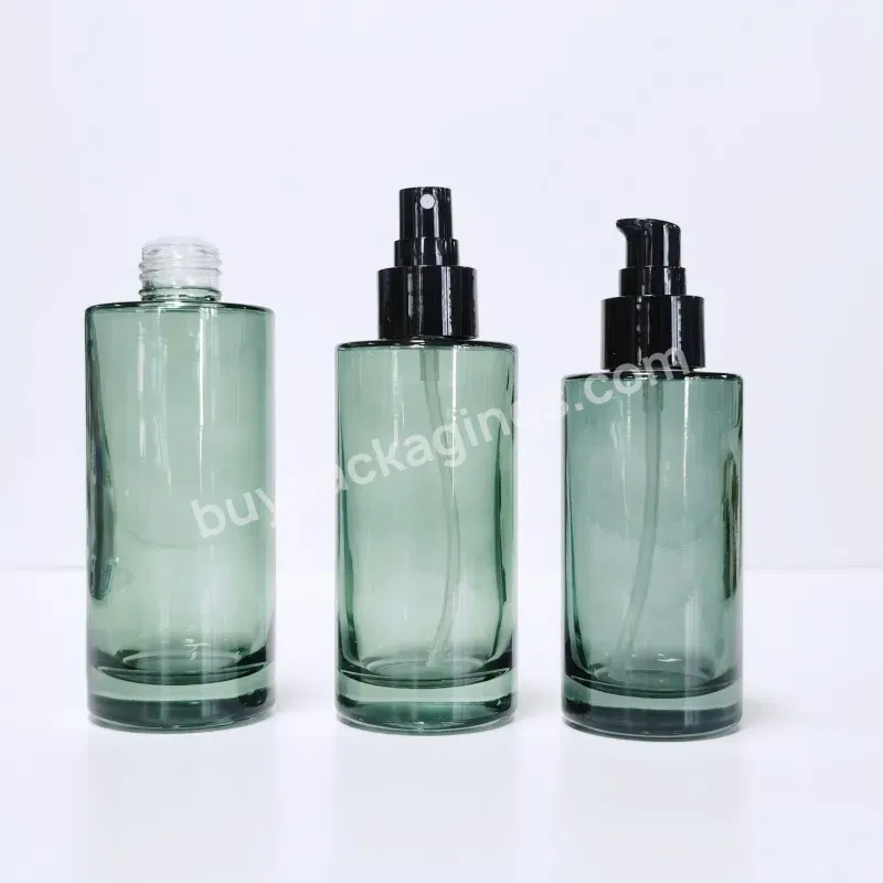 Tonic Luxury Green Pump Customize Lotion Bottle Set 100ml 120ml 150ml Transparent Cosmetic Glass Bottle