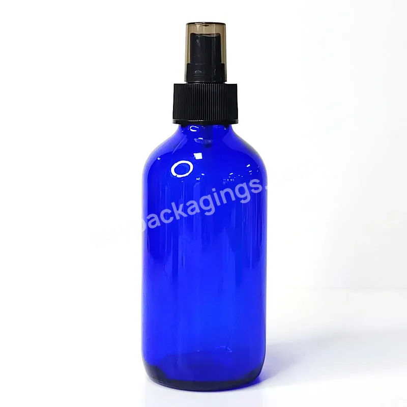 Translucent Cosmetic Packaging Lotion Shampoo Serum Oil Container Blue Glass Boston Bottle With Sprayer