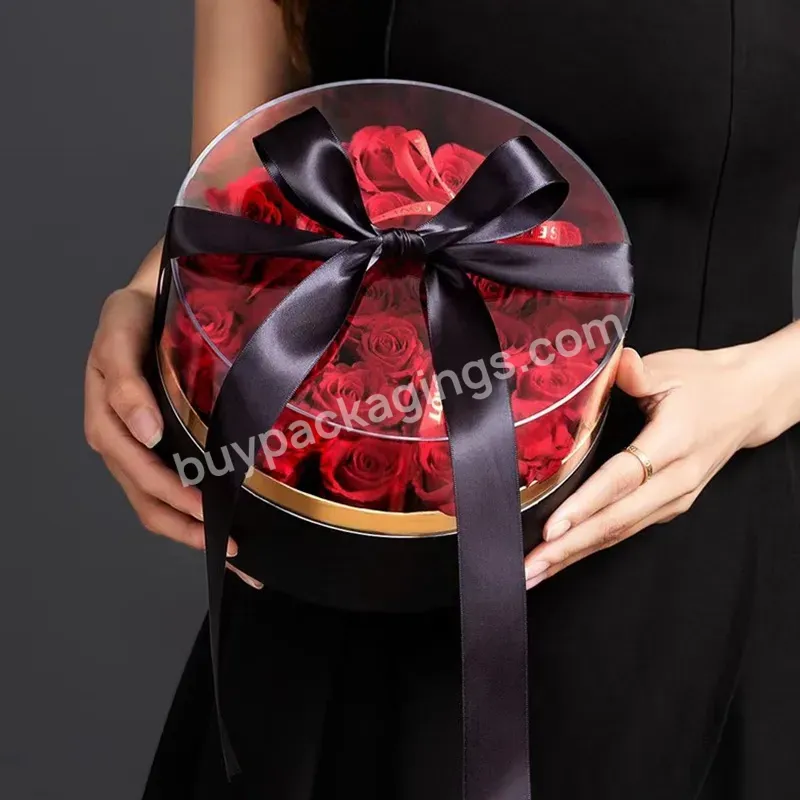 Transparent Acrylic Round Box Flower Packaging Window Gift Flower Box Flower Arrangement Box Birthday Gift