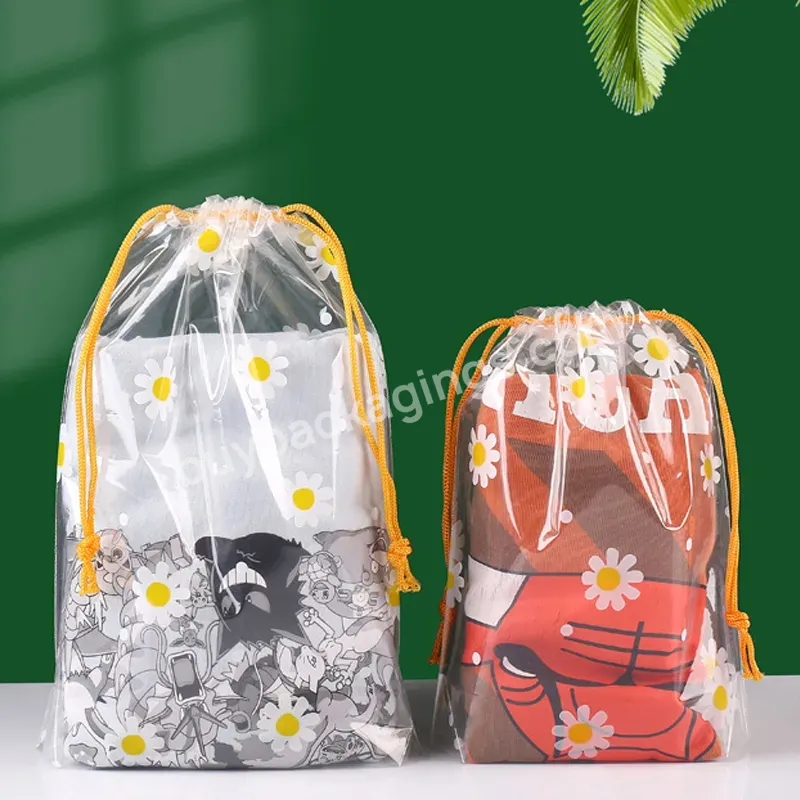 Transparent Bag Clothes Shoes Socks Logo Custom Printed Plastic Drawstring Bag