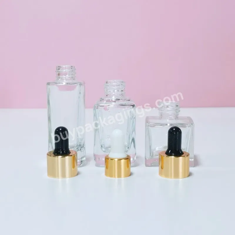 Transparent Dropper Bottle 30ml Serum Luxury Skincare Packaging Square Glass Essential Oil Bottle For Hair Oil