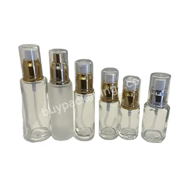 Transparent Flat Shoulder Glass Bottle For Skin Care Products Cream Pump Dispense Glass Bottle 10ml 15ml 20ml 30ml 60ml 80ml