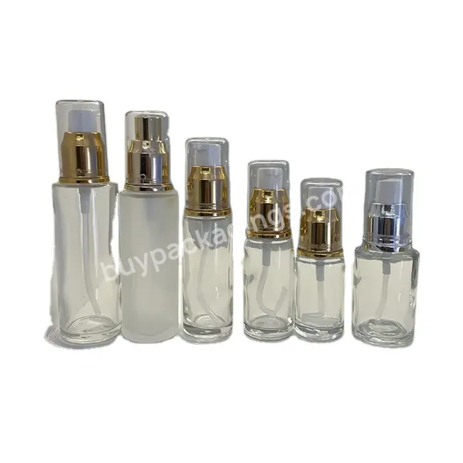 Transparent Flat Shoulder Glass Bottle For Skin Care Products Cream Pump Dispense Glass Bottle 10ml 15ml 20ml 30ml 60ml 80ml