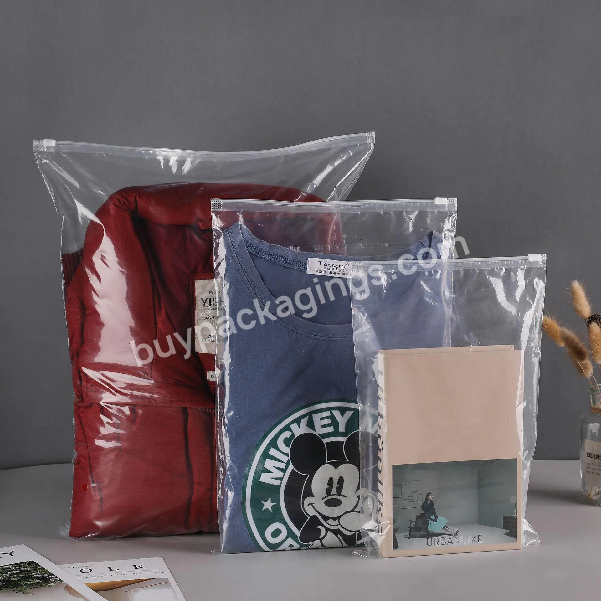 Transparent frosted clothing zipper bag clothes packaging bag pe underwear plastic bag for clothing