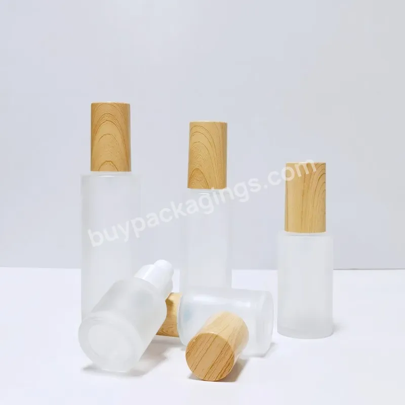 Transparent Frosted Cosmetic Face Skincare Packaging Cream Bottle Bamboo Spray Glass Lotion Pump Bottle Set For Skin Care