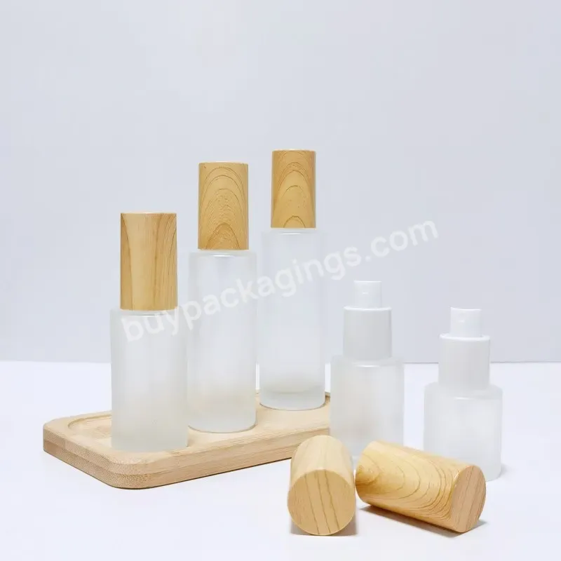 Transparent Frosted Cosmetic Face Skincare Packaging Cream Bottle Bamboo Spray Glass Lotion Pump Bottle Set For Skin Care