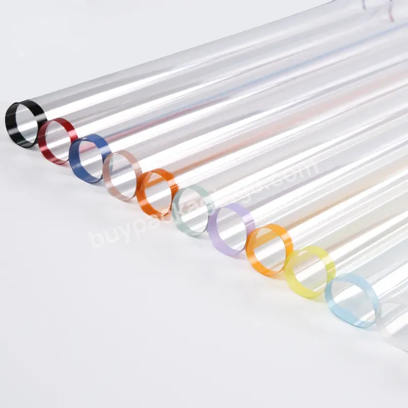 Transparent Plastic Cellophane Paper Glassine Flower Wrapping Paper With Color Printed In Edge