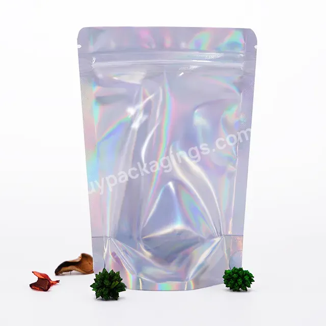 Transparent Rainbow Clear Front Silver Backed Small Holographic Mylar Zipper Pouch Bags Aluminized Plastic Packaging